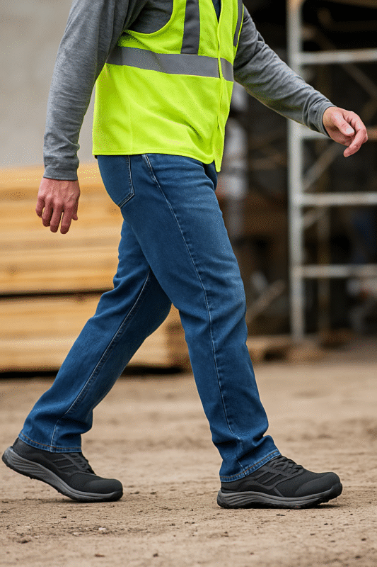 man wearing composite toe athletic shoes at work