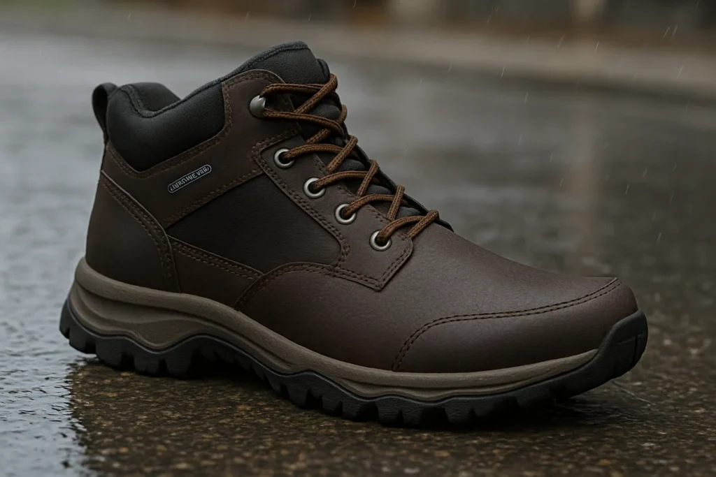 Men’s waterproof leather hybrid boots with traction-focused soles for rainy urban and hiking use